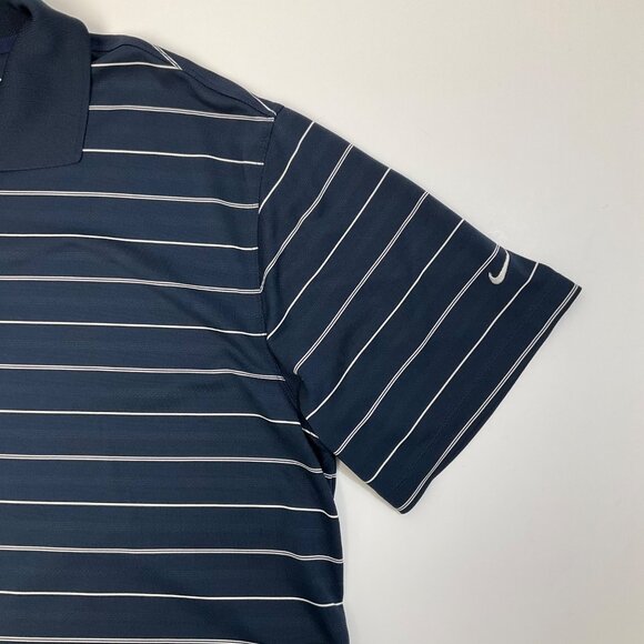 Nike Golf Men's XL Navy Blue & White Striped Dri-Fit Short Sleeve Polo Shirt - Picture 5 of 9